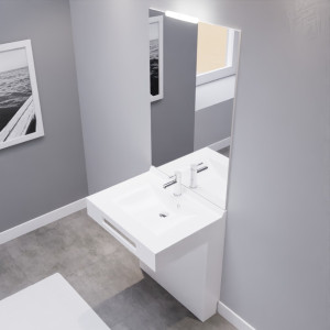Meuble LEA 70 cm avec plan vasque, miroir - blanc brillant