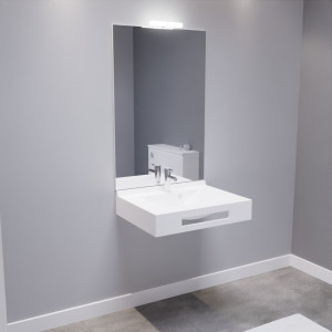 LEA 70 cm avec plan vasque, miroir - blanc brillant