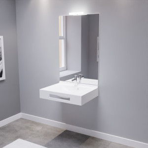 LEA 70 cm avec plan vasque, miroir - blanc brillant
