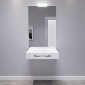 LEA 70 cm avec plan vasque, miroir - blanc brillant