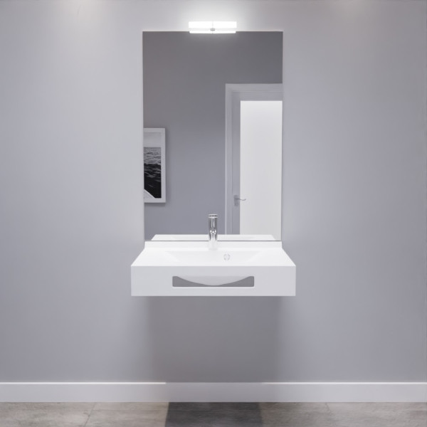 LEA 70 cm avec plan vasque, miroir - blanc brillant