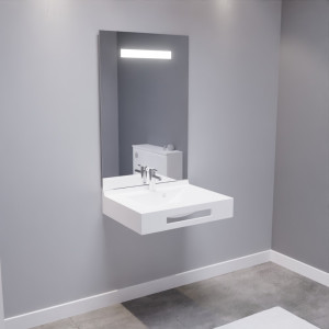 LEA 70 cm avec plan vasque suspendu et miroir LED