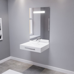 LEA 70 cm avec plan vasque suspendu et miroir LED