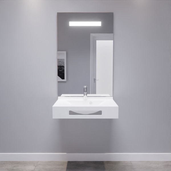 LEA 70 cm avec plan vasque suspendu et miroir LED