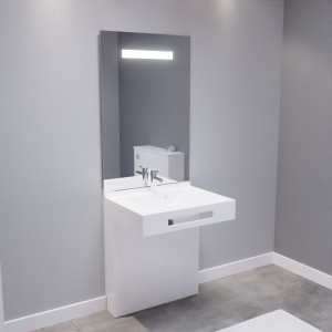 Meuble LEA 70 cm avec plan vasque, miroir - blanc brillant
