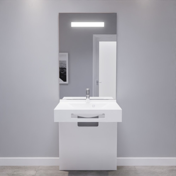 Meuble LEA 70 cm avec plan vasque, miroir - blanc brillant