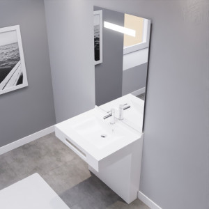 Meuble LEA 70 cm avec plan vasque, miroir - blanc brillant
