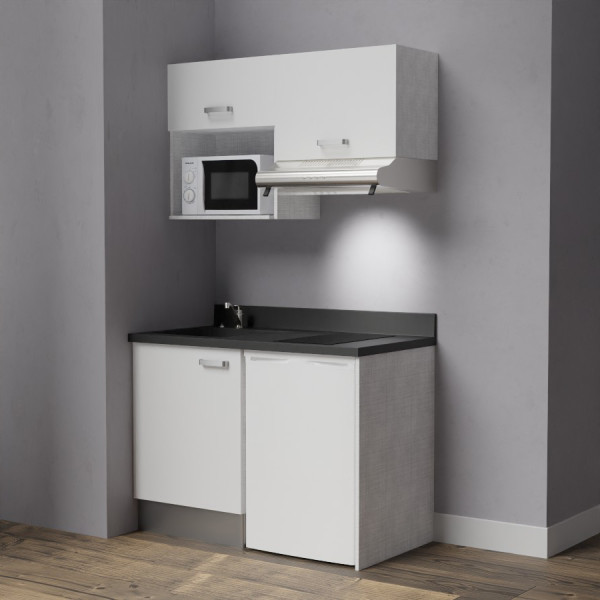 Kitchenette K02 - 120 cm avec emplacement frigo top, hotte et micro-ondes