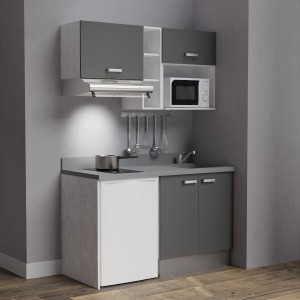 Kitchenette K13 - 140 cm avec étagère, emplacement hotte, réfrigérateur et micro-ondes