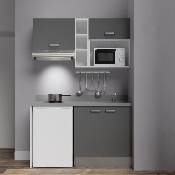 Kitchenette K13 - 140 cm avec étagère, emplacement hotte, réfrigérateur et micro-ondes