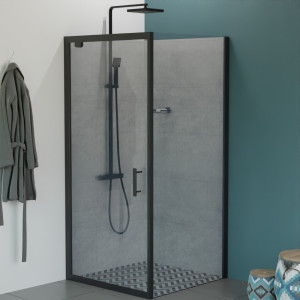Paroi de douche d'angle avec porte pivotante NERINA Black mat - 90x90 cm