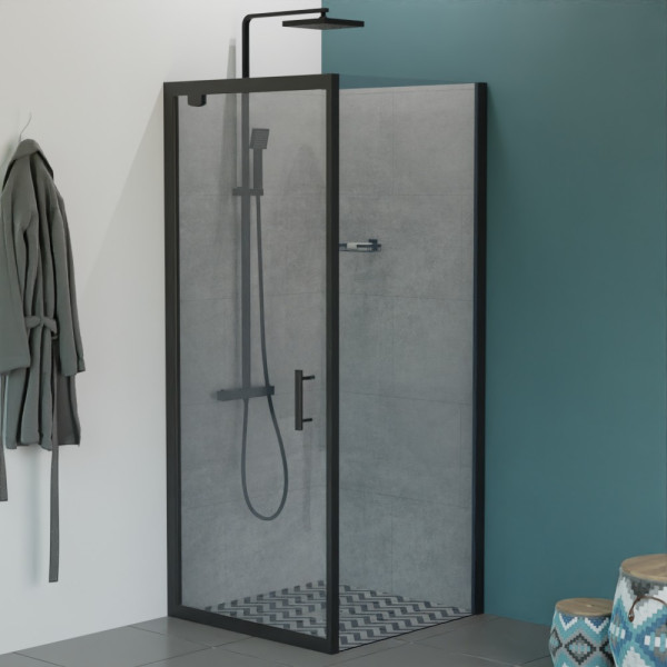 Paroi de douche d'angle avec porte pivotante NERINA Black mat - 80x80 cm
