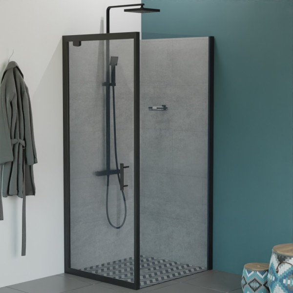 Paroi de douche d'angle avec porte pivotante NERINA Black mat - 80x90 cm