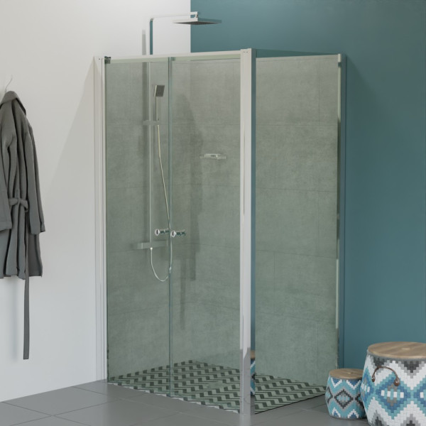 Paroi de douche pivotante 120 cm double porte avec retour 80 cm- ATLANTIC chromé - 6 mm 