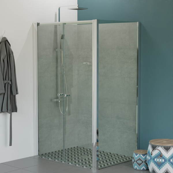 Paroi de douche pivotante 120 cm double porte avec retour 90 cm- ATLANTIC chromé - 6 mm 