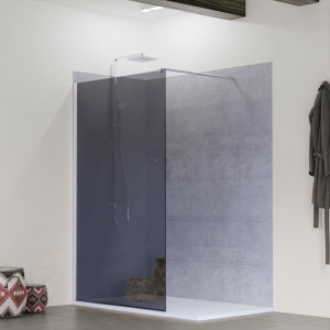 Paroi de douche SILVER - verre fumé effet miroir 10 mm - 100x200 cm