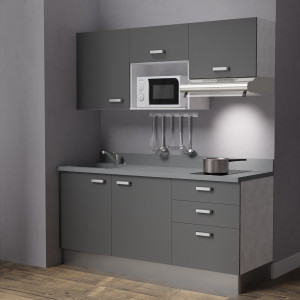 Kitchenette K21 - 180 cm avec emplacement micro ondes et hotte