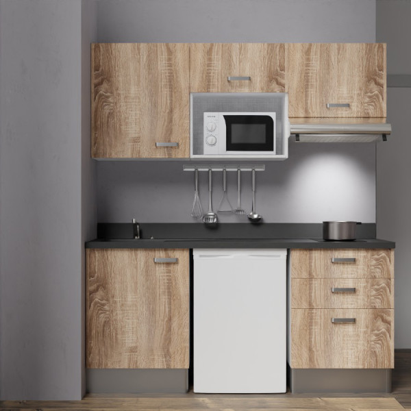 Kitchenette K20 - 180 cm avec emplacement frigo Top, micro ondes et hotte