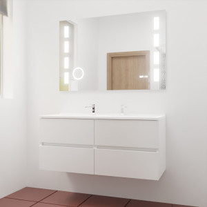 Meuble double vasque ROSINOX 120 cm avec plan double vasque et miroir LED - Blanc Mat