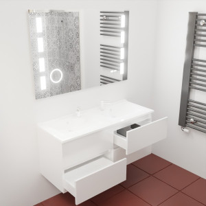 Meuble double vasque ROSINOX 120 cm avec plan double vasque et miroir LED - Blanc Mat