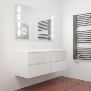 Meuble double vasque ROSINOX 140 cm avec plan double vasque et miroir LED - Blanc Mat