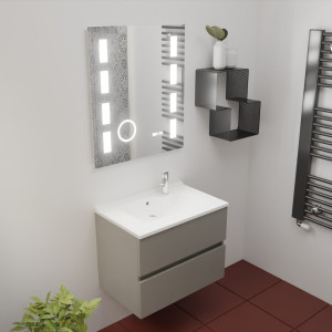 Meuble ROSINOX 70 cm avec plan vasque et miroir EXCELLENCE hauteur 80 cm - Gris Mat