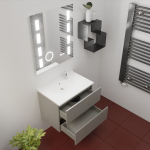 Meuble ROSINOX 70 cm avec plan vasque et miroir EXCELLENCE hauteur 80 cm - Gris Mat