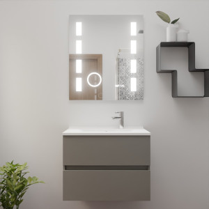 Meuble ROSINOX 70 cm avec plan vasque et miroir EXCELLENCE hauteur 80 cm - Gris Mat