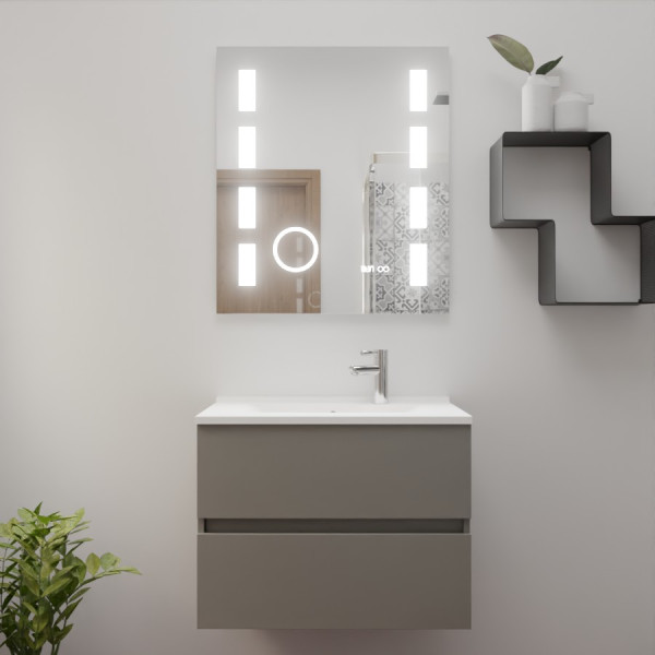 Meuble ROSINOX 70 cm avec plan vasque et miroir EXCELLENCE hauteur 80 cm - Gris Mat