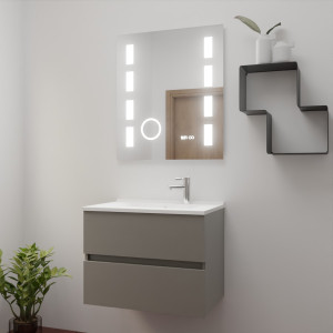 Meuble ROSINOX 70 cm avec plan vasque et miroir EXCELLENCE hauteur 80 cm - Gris Mat