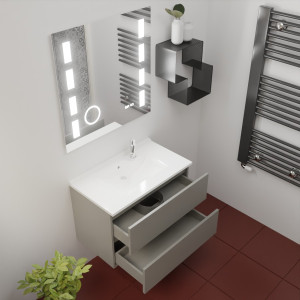 Meuble ROSINOX 80 cm avec plan vasque et miroir EXCELLENCE hauteur 80 cm - Gris Mat
