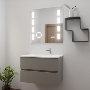 Meuble ROSINOX 80 cm avec plan vasque et miroir EXCELLENCE hauteur 80 cm - Gris Mat