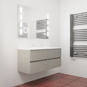 Meuble double vasque ROSINOX 120 cm avec plan double vasque et miroir LED - Gris Mat