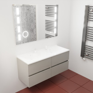 Meuble double vasque ROSINOX 120 cm avec plan double vasque et miroir LED - Gris Mat