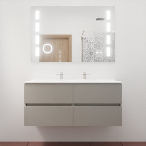 Meuble double vasque ROSINOX 120 cm avec plan double vasque et miroir LED - Gris Mat