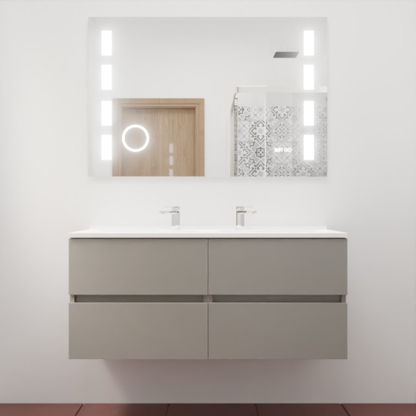 Meuble double vasque ROSINOX 120 cm avec plan double vasque et miroir LED - Gris Mat