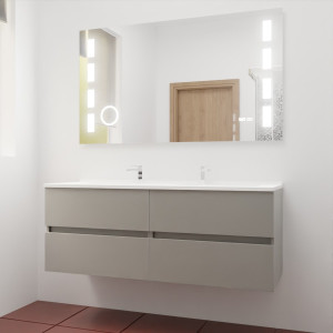 Meuble double vasque ROSINOX 140 cm avec miroir LED EXCELLENCE - Gris Mat