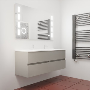 Meuble double vasque ROSINOX 140 cm avec miroir LED EXCELLENCE - Gris Mat