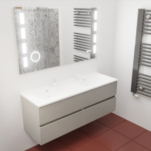 Meuble double vasque ROSINOX 140 cm avec miroir LED EXCELLENCE - Gris Mat
