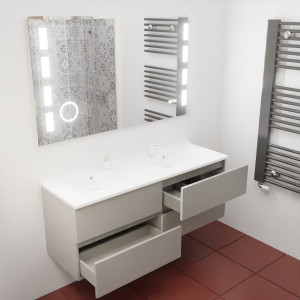Meuble double vasque ROSINOX 140 cm avec miroir LED EXCELLENCE - Gris Mat