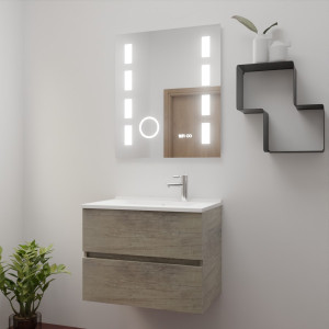 Meuble ROSINOX 70 cm avec plan vasque et miroir EXCELLENCE hauteur 80 cm - Chêne