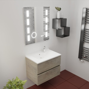 Meuble ROSINOX 70 cm avec plan vasque et miroir EXCELLENCE hauteur 80 cm - Chêne