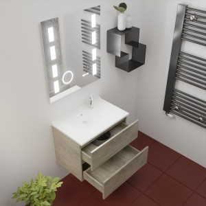 Meuble ROSINOX 70 cm avec plan vasque et miroir EXCELLENCE hauteur 80 cm - Chêne