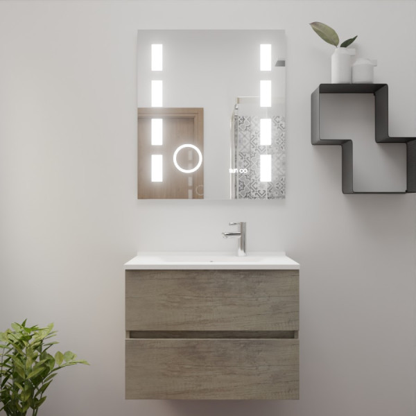 Meuble ROSINOX 70 cm avec plan vasque et miroir EXCELLENCE hauteur 80 cm - Chêne