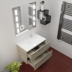 Meuble ROSINOX 80 cm avec plan vasque et miroir EXCELLENCE - Chêne