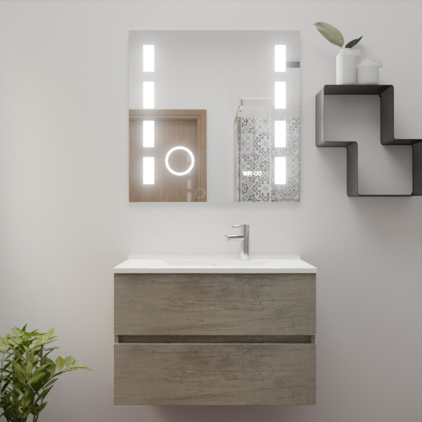 Meuble ROSINOX 80 cm avec plan vasque et miroir EXCELLENCE - Chêne