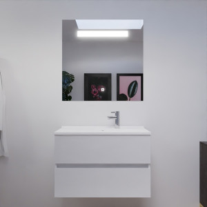 Meuble ROSALY 80 cm avec plan vasque et miroir - Blanc Brillant