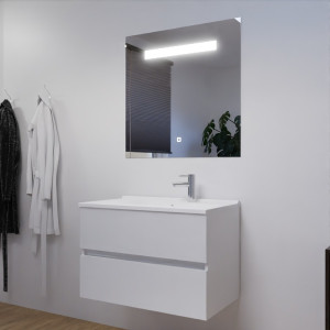 Meuble ROSALY 80 cm avec plan vasque et miroir - Blanc Brillant