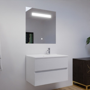 Meuble ROSALY 80 cm avec plan vasque et miroir - Blanc Brillant