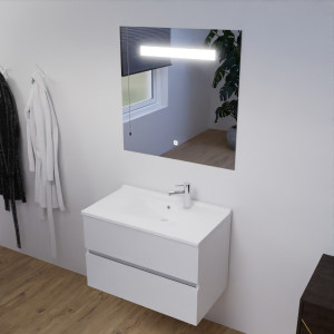 Meuble ROSALY 80 cm avec plan vasque et miroir - Blanc Brillant